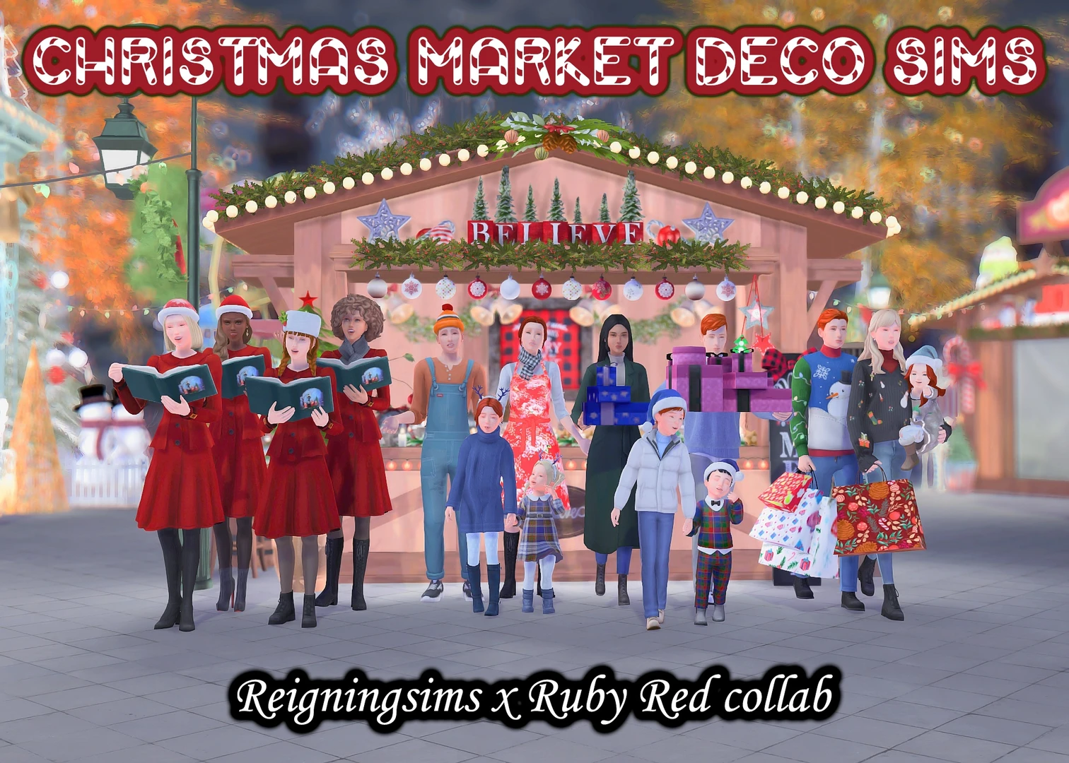 Christmas Market Deco Sims by Reigningsims and Ruby Red – Sims 4 CC holiday market decor sims