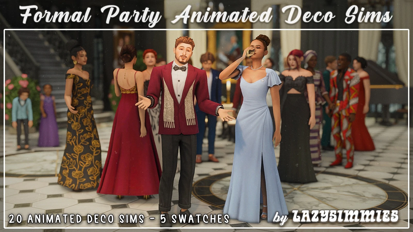 Formal Party Animated Deco Sims by lazysimmies – Sims 4 CC formal party guests decor