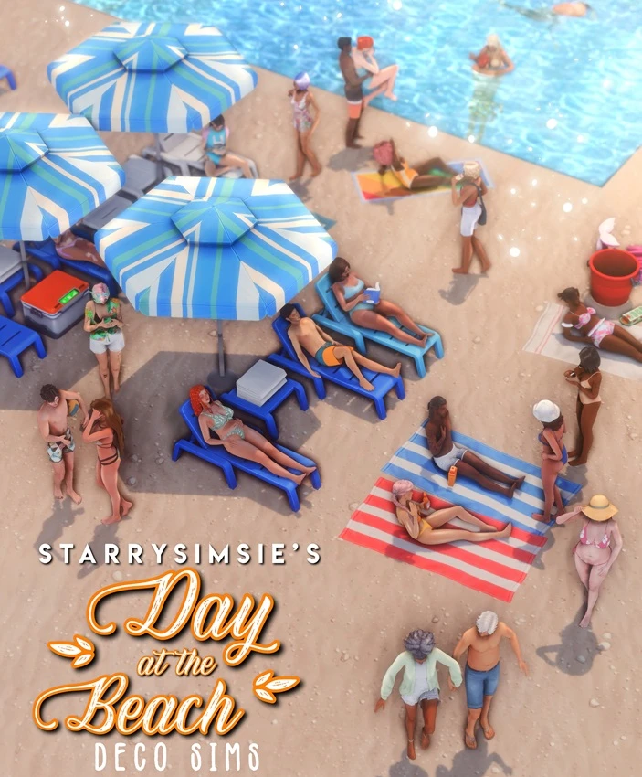 Day at the Beach Deco Sims by StarrySimsie – Sims 4 CC beach decor sims