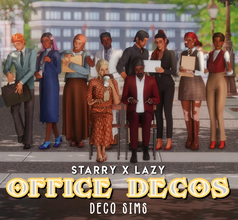 Office Deco Sims by StarrySimsie and lazysimmies – Sims 4 CC office workers decor sims