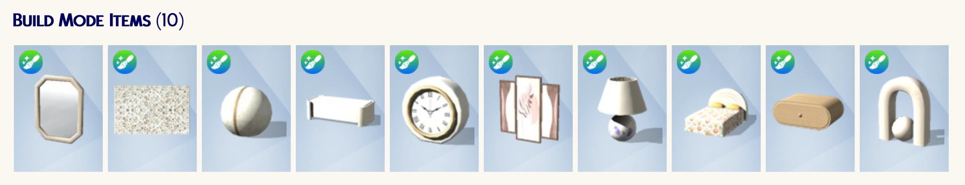 Cleo set bedroom items in multiple color swatches for Sims 4