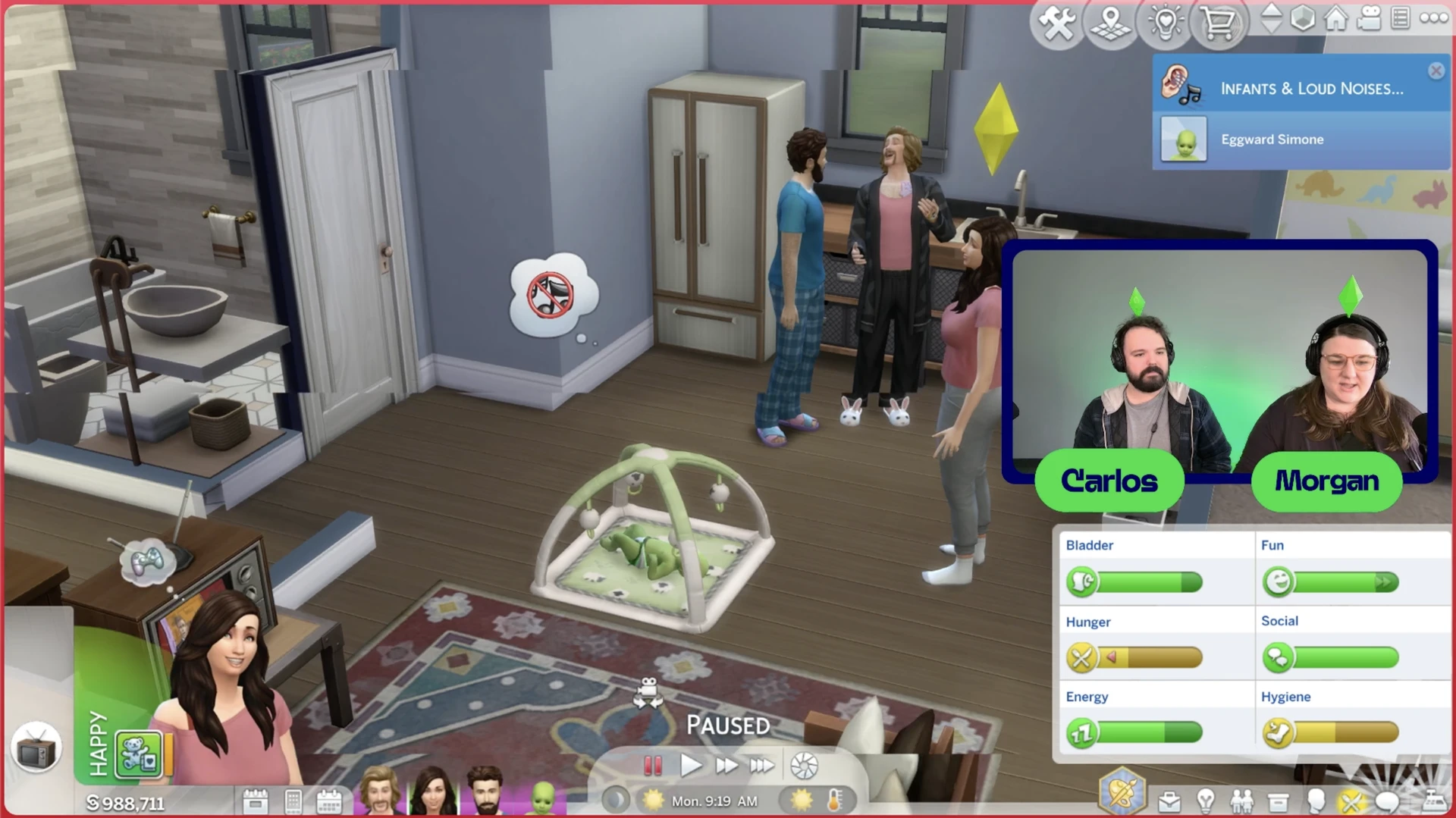 The Sims 4 младенцы: уведомление о шуме — телевизор или радио будят ребёнка и появляется значок с баффом