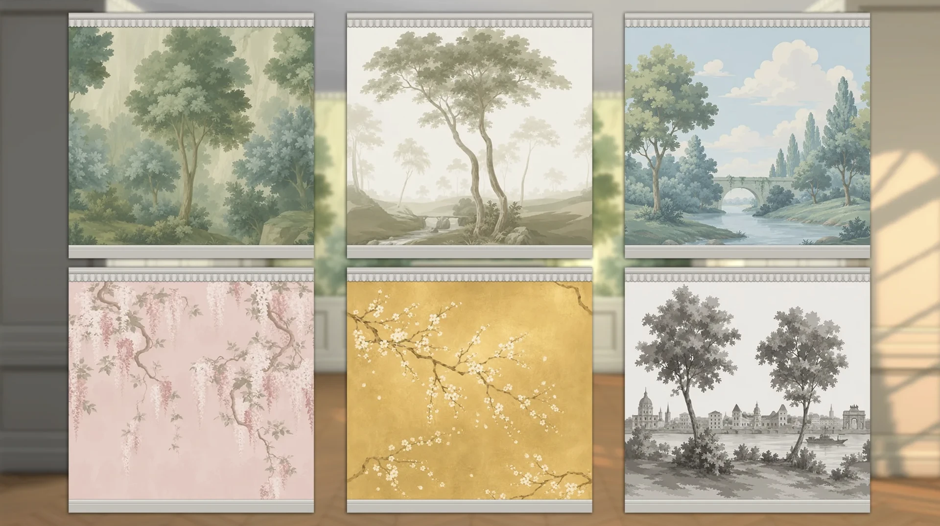 Hand-painted mural inspired by 19th-century landscapes from the Haussmann Walls & Floors set