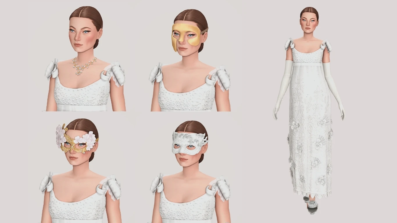 Аксессуары из комплекта The Sims 4 «Наряды для бала-маскарада»: маски и украшения в стиле эпохи Регентства