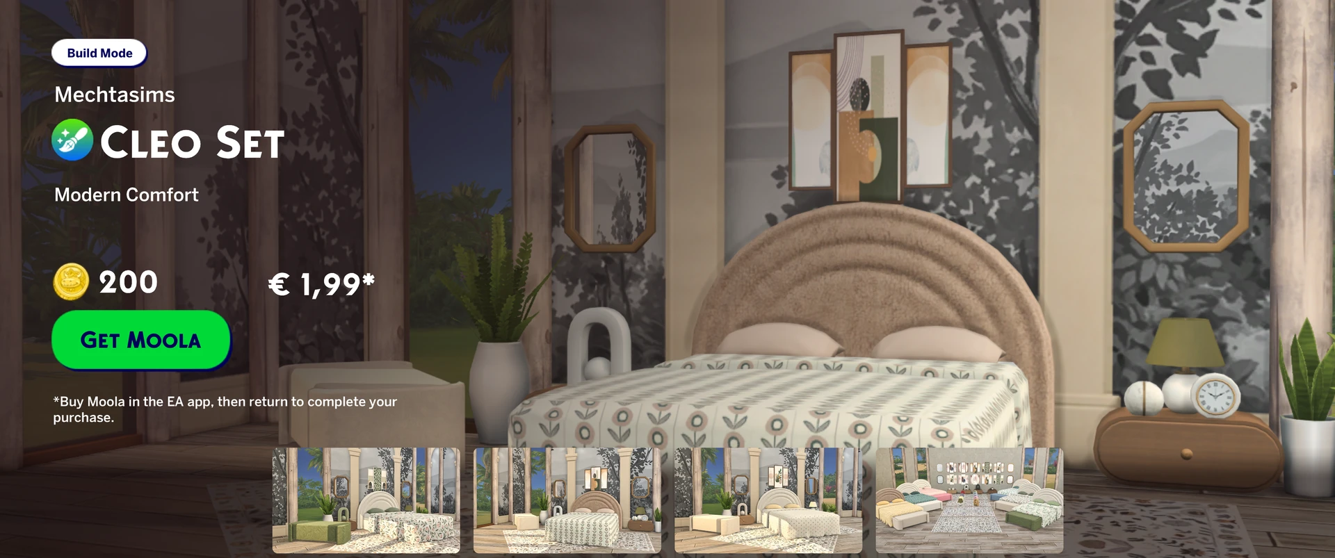 Cleo paid bedroom set overview by Mechtasims for Sims 4