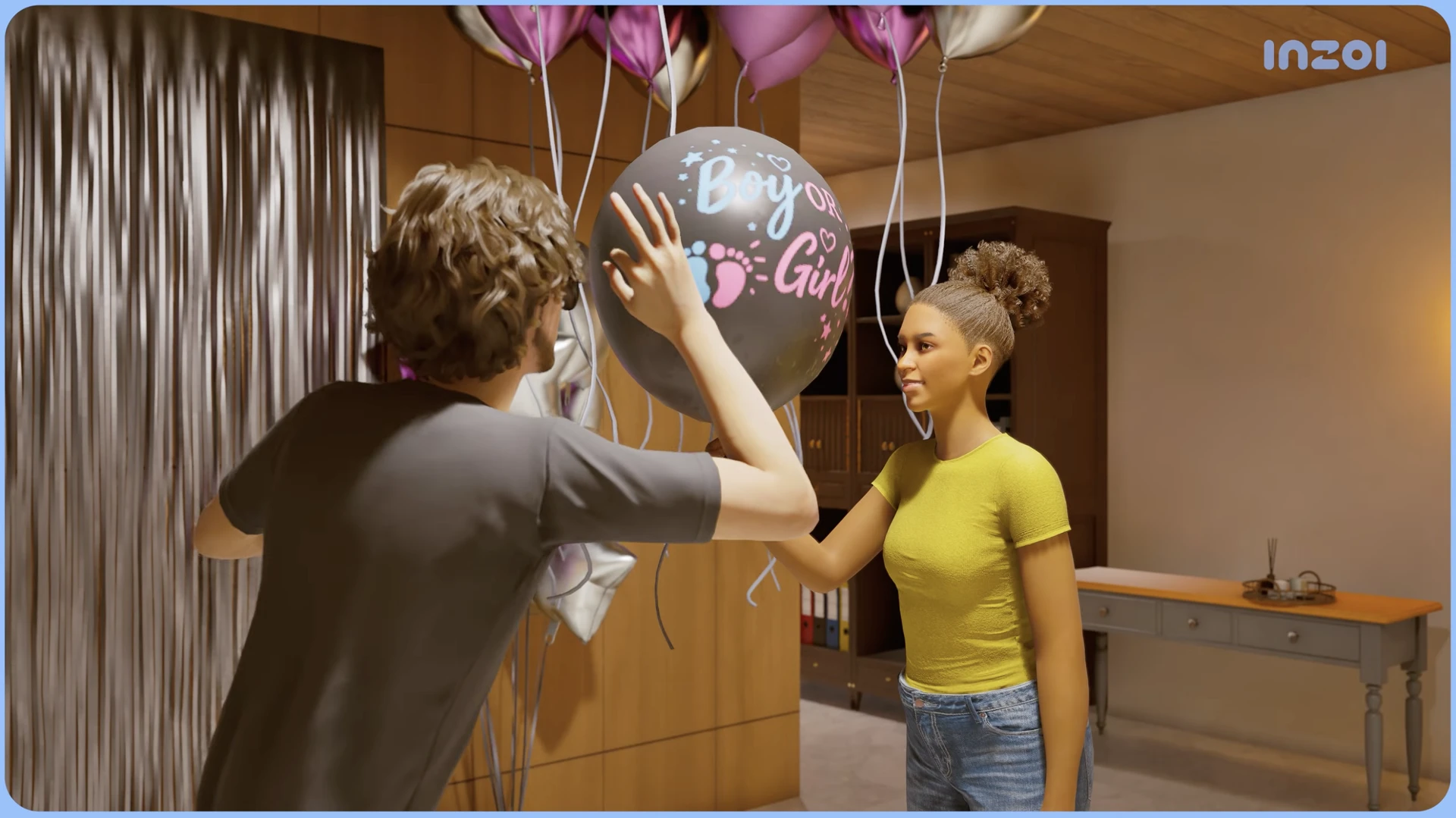 InZOI: гендер-пати — вечеринка по раскрытию пола будущего ребёнка (скриншот)