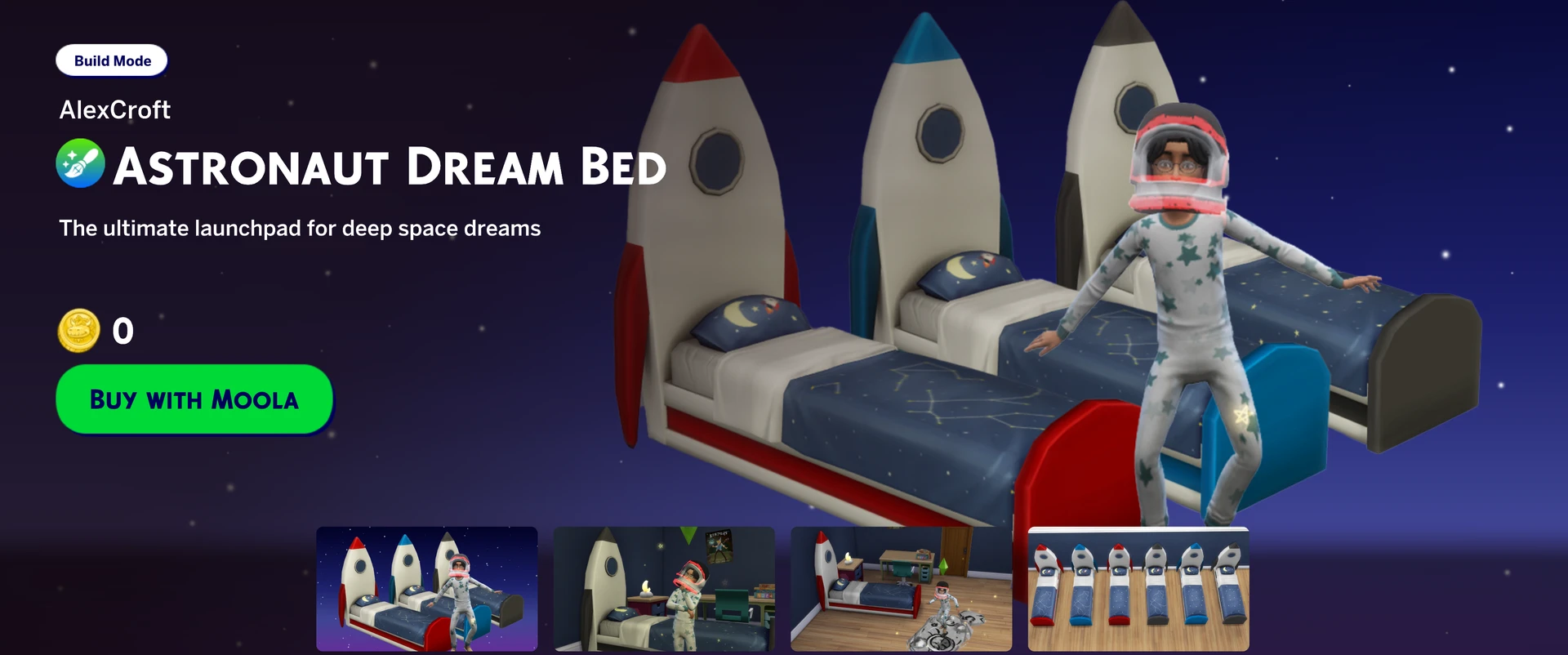 Rocket-shaped children's bed from Astronaut Dream Bed set by AlexCroft in Sims 4 Marketplace