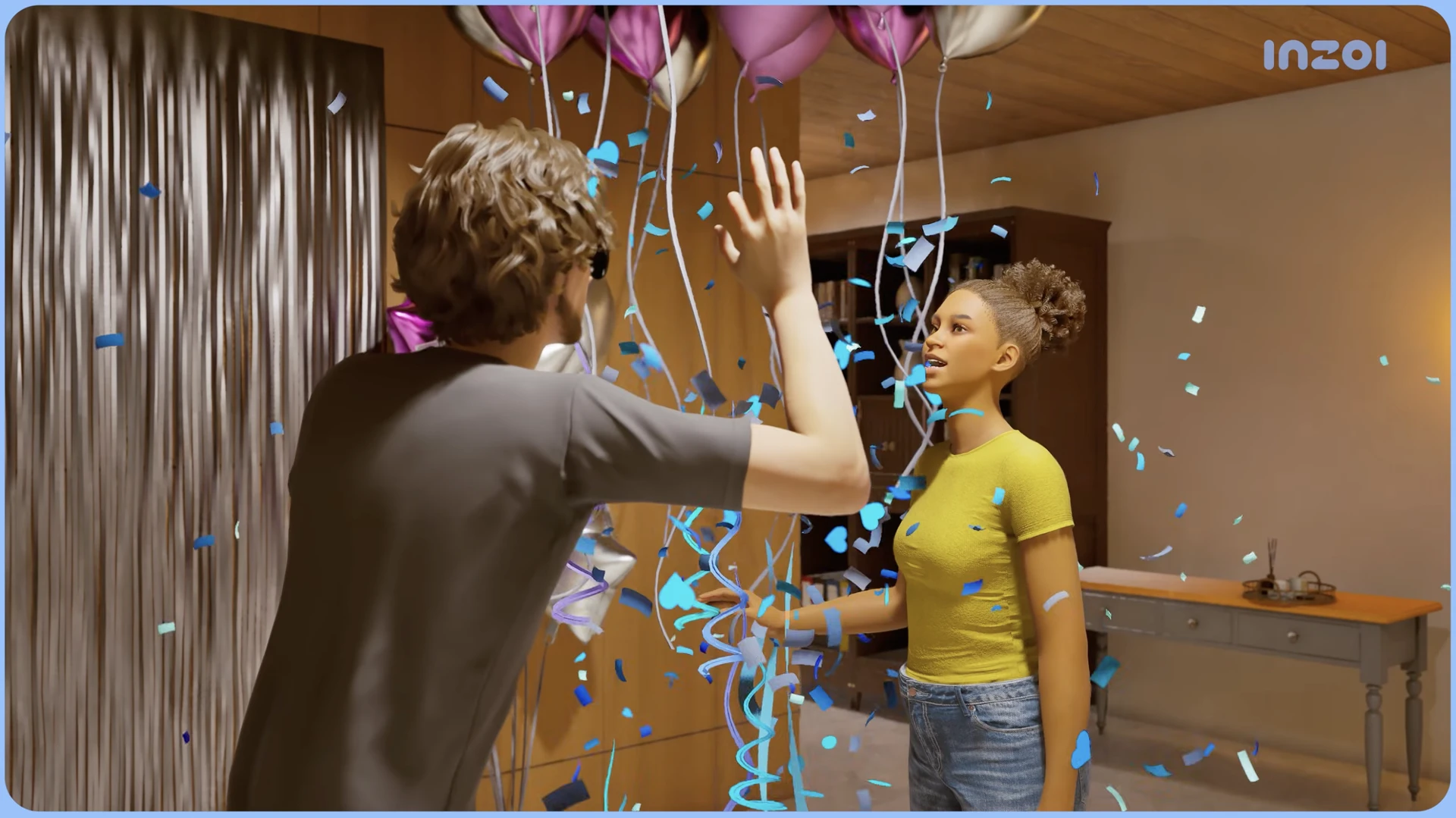 InZOI: гендер-пати — реакции персонажей и атмосфера вечеринки по раскрытию пола (скриншот)