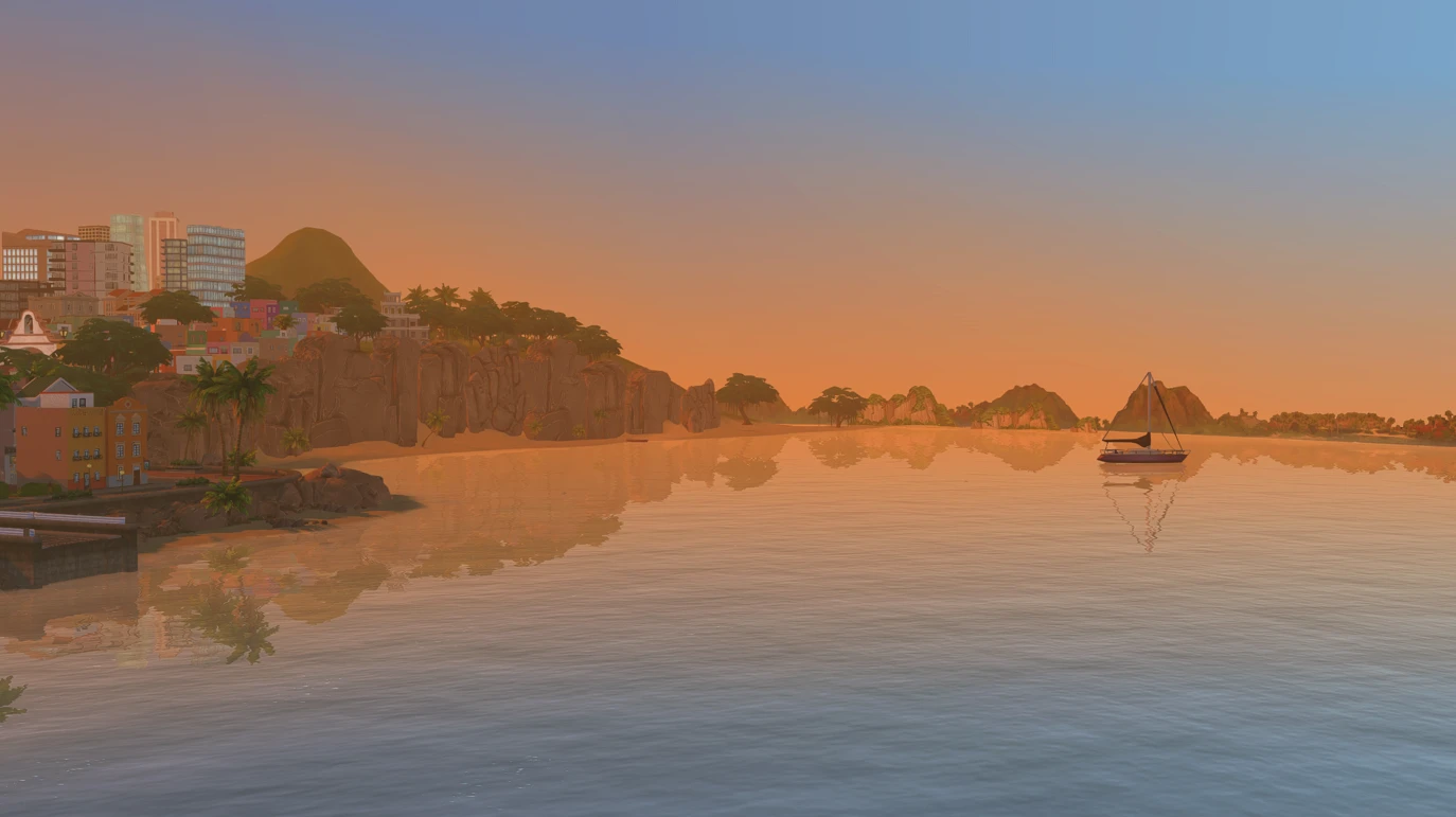 Isla Esmeralda shoreline: turquoise sea, palm trees, and tropical coast (closing screenshot)