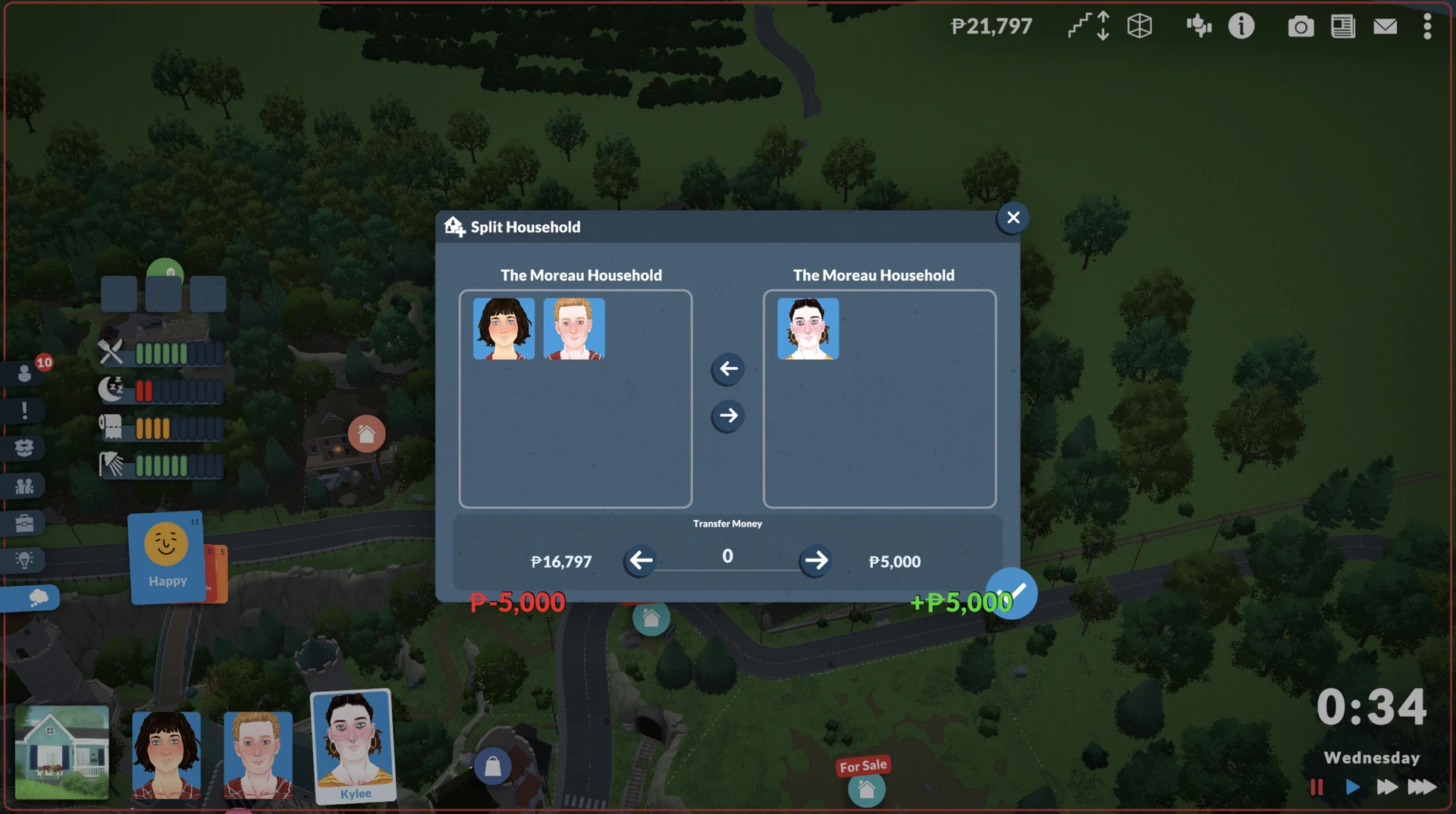 Choosing which character to move out during the split household process in Paralives