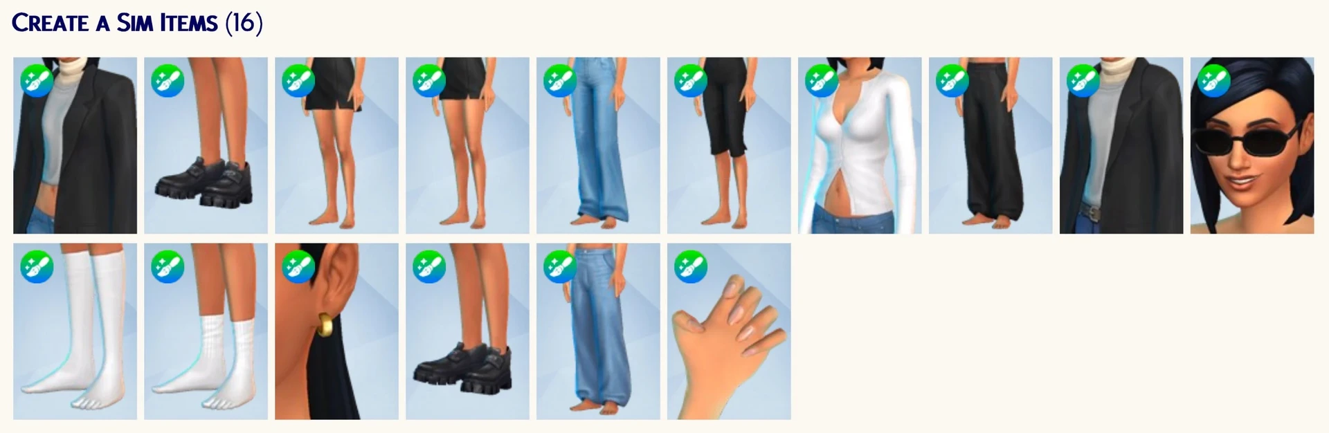 Одежда Modern Basics в CAS The Sims 4: базовые современные образы, объёмные силуэты, серьги и ногти для сочетания в капсульный гардероб