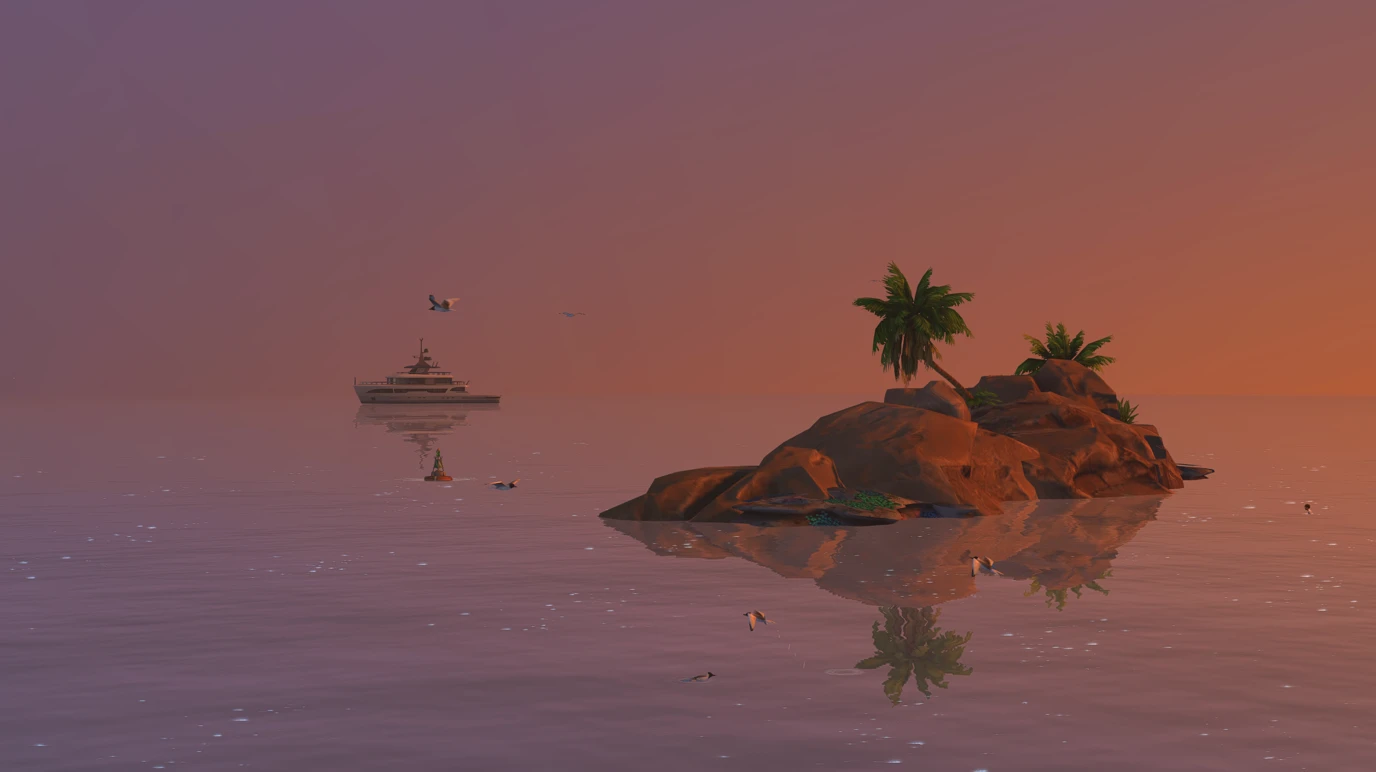 Isla Esmeralda at sunset: beach and shoreline with golden light