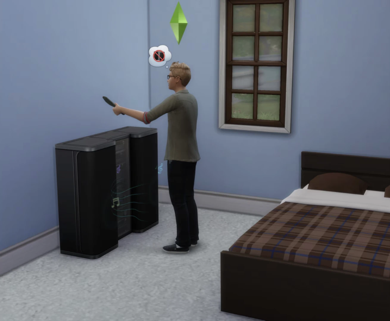 The Sims 4: исправления автономии — сим выключает шумный телевизор или радио и снова ложится спать