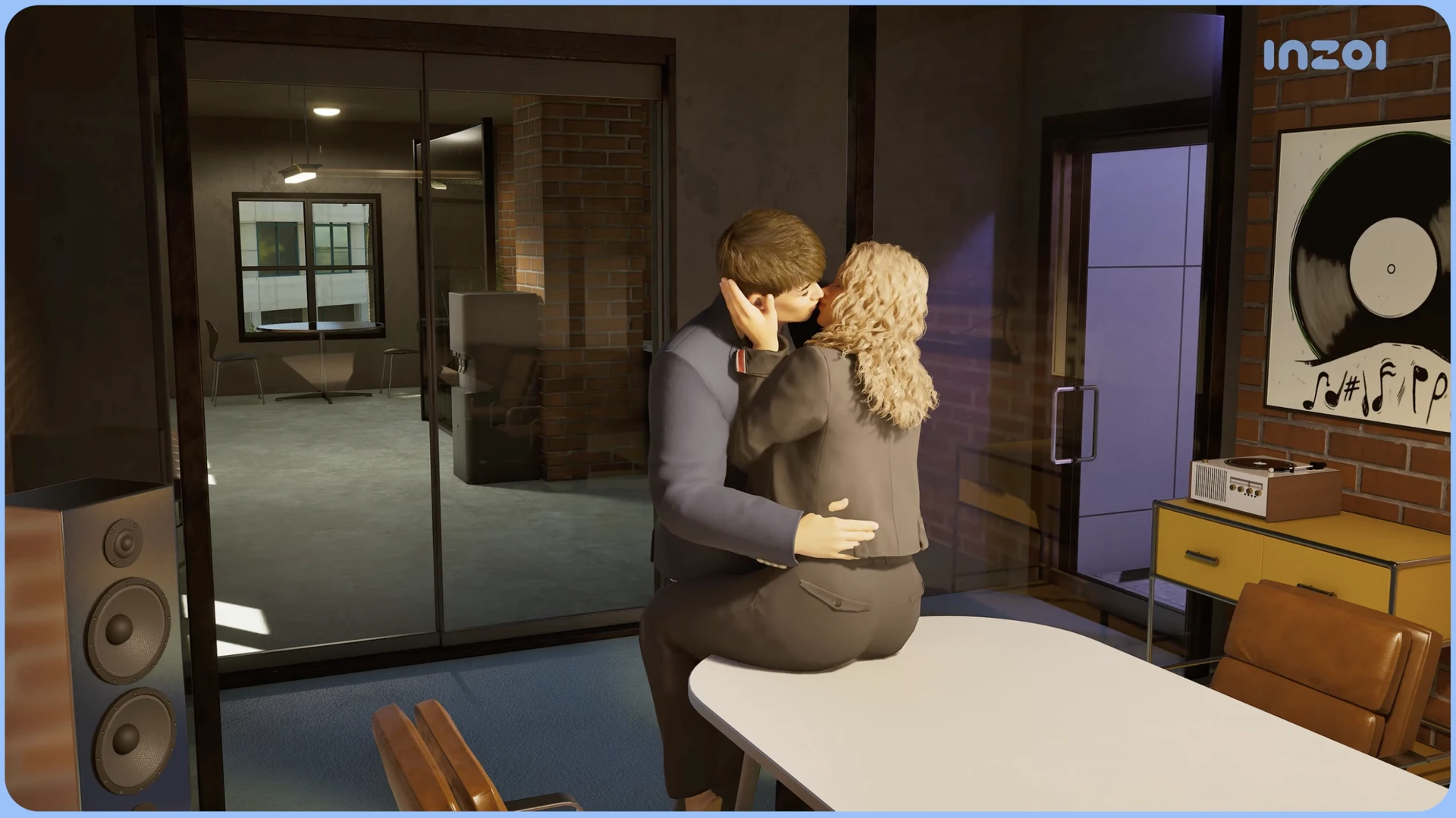 InZOI: новые романтические взаимодействия — поцелуи и близость, включая сцены на рабочем месте (скриншот)