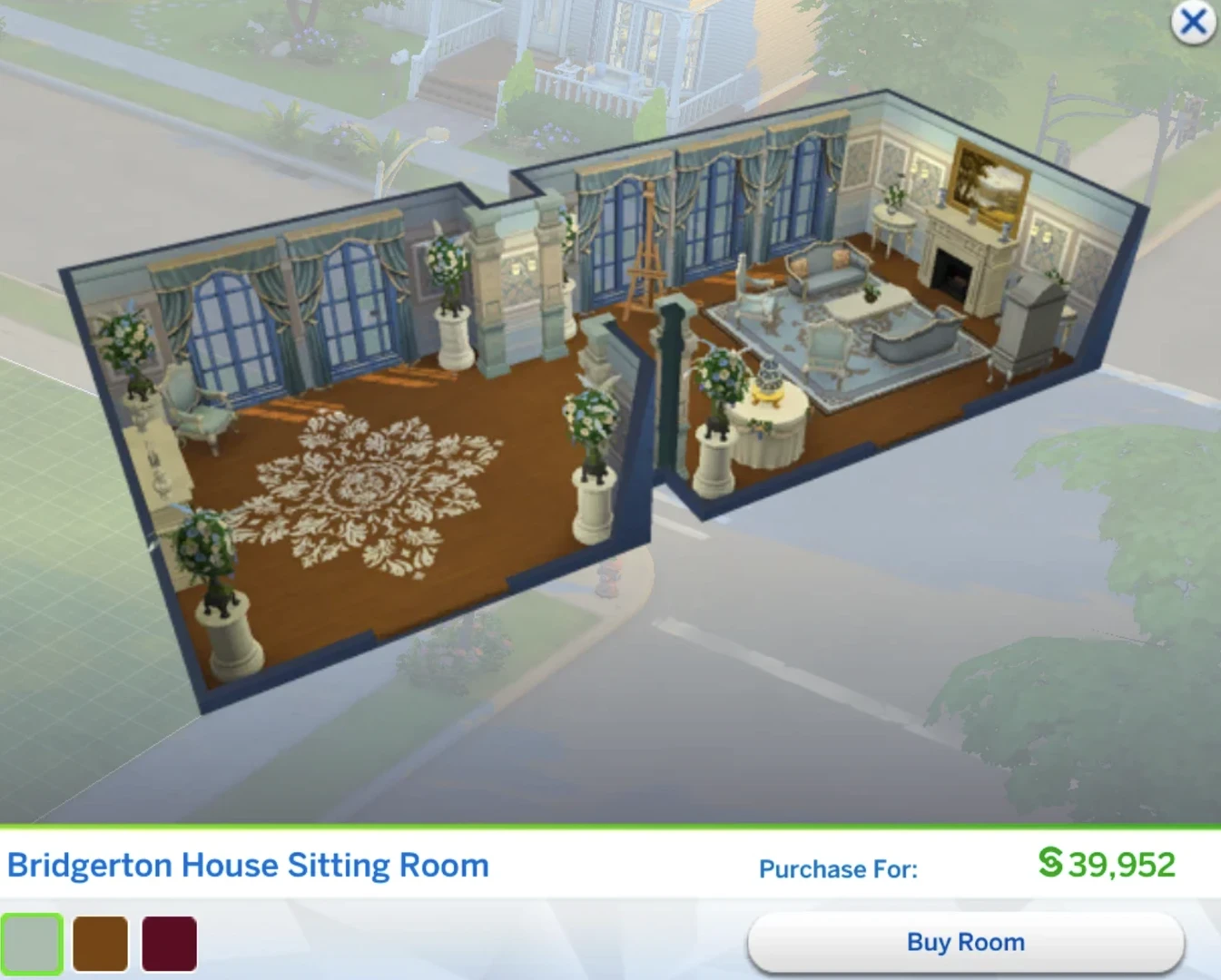 Готовая комната «Гостиная Бриджертон-хаус» в The Sims 4: шаблон комнаты из набора и её стоимость