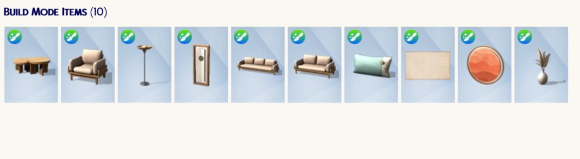 Items from SixamCC Japandi Home Living Room — sofa, coffee table, lamp, cushions, wall decor, and pampas vase