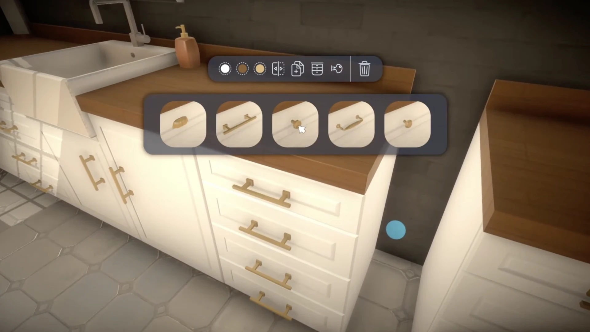 Kitchen cabinet customization: drawers, doors, and handles in Paralives