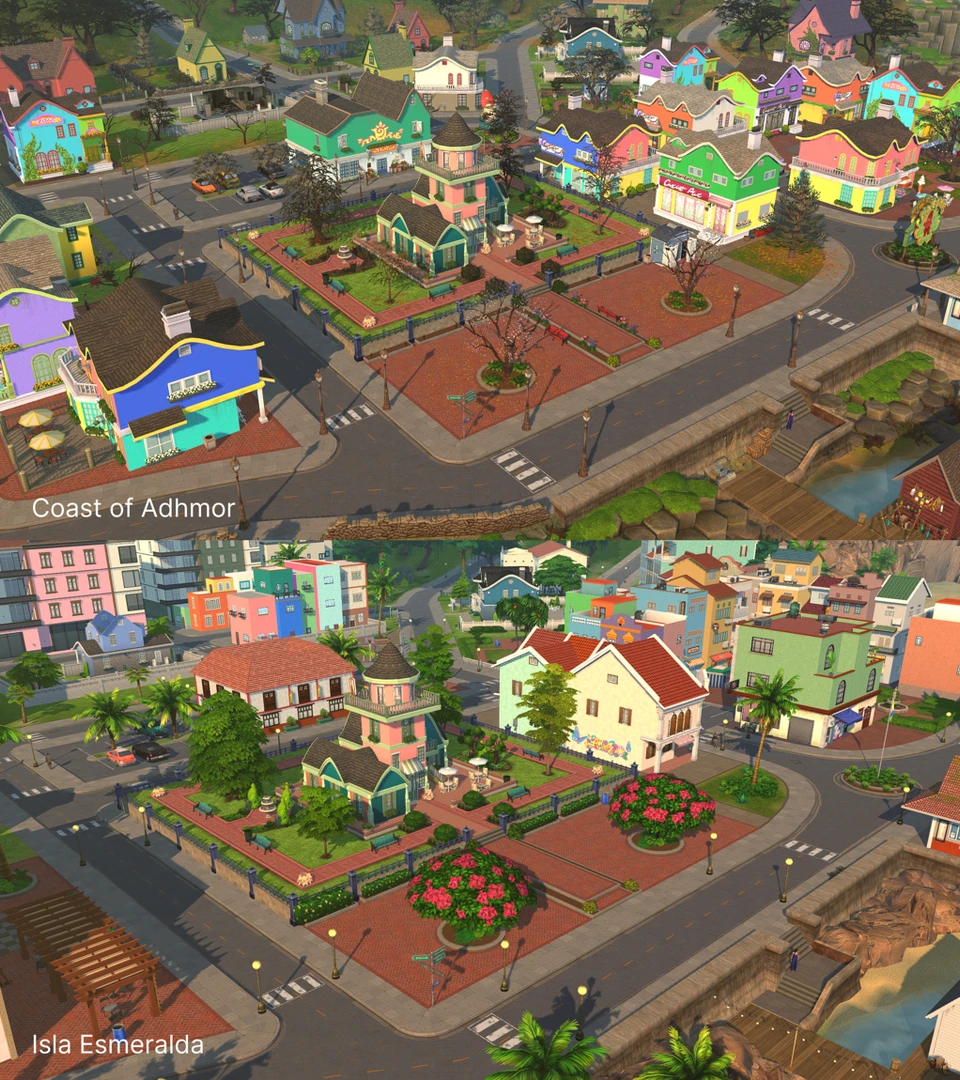 Winter comparison: original Innisgreen center vs Isla Esmeralda with lush tropical trees