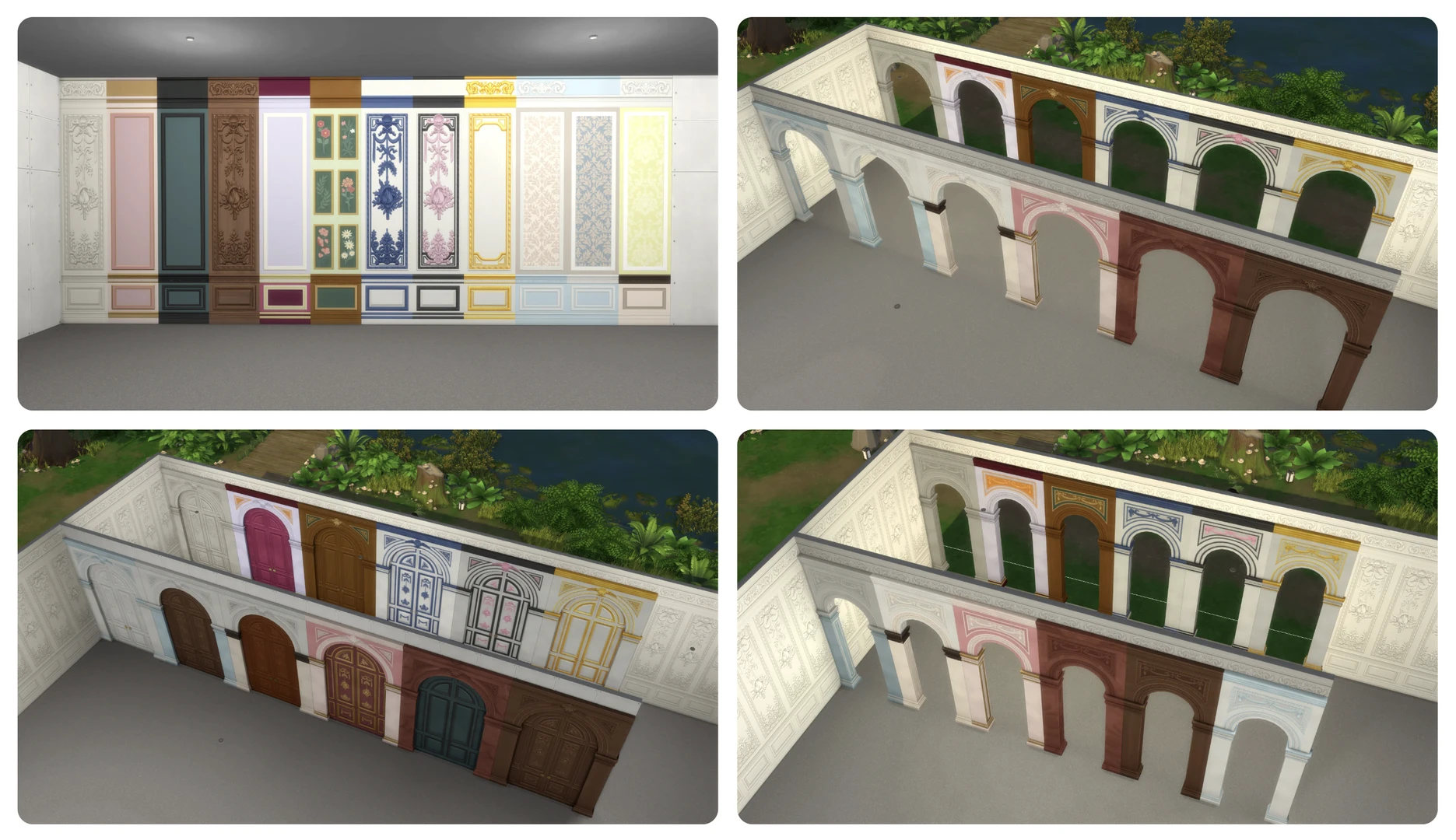 Интерьер из набора «Бальный зал госпожи Бриджертон» в The Sims 4: обеденная зона, декор и светильники в стиле Регентства
