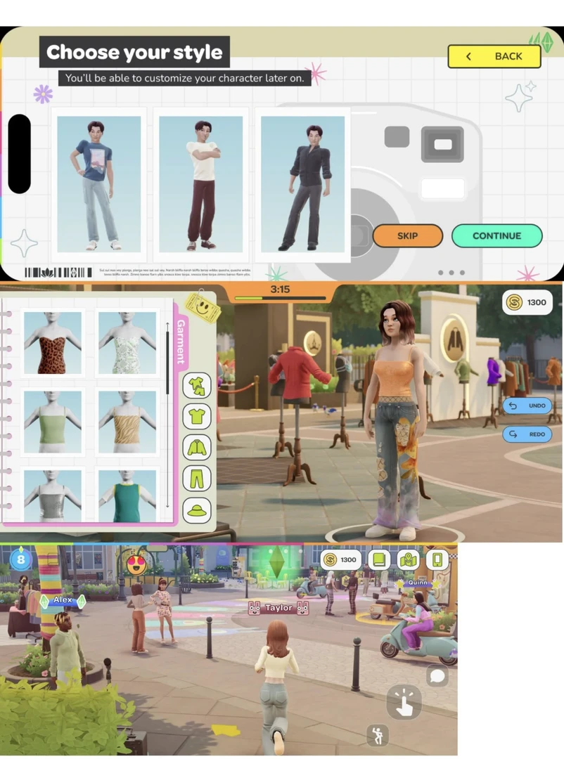 Style selection window in Project Rene, showcasing outfit presets and Lotus icon on mobile interface