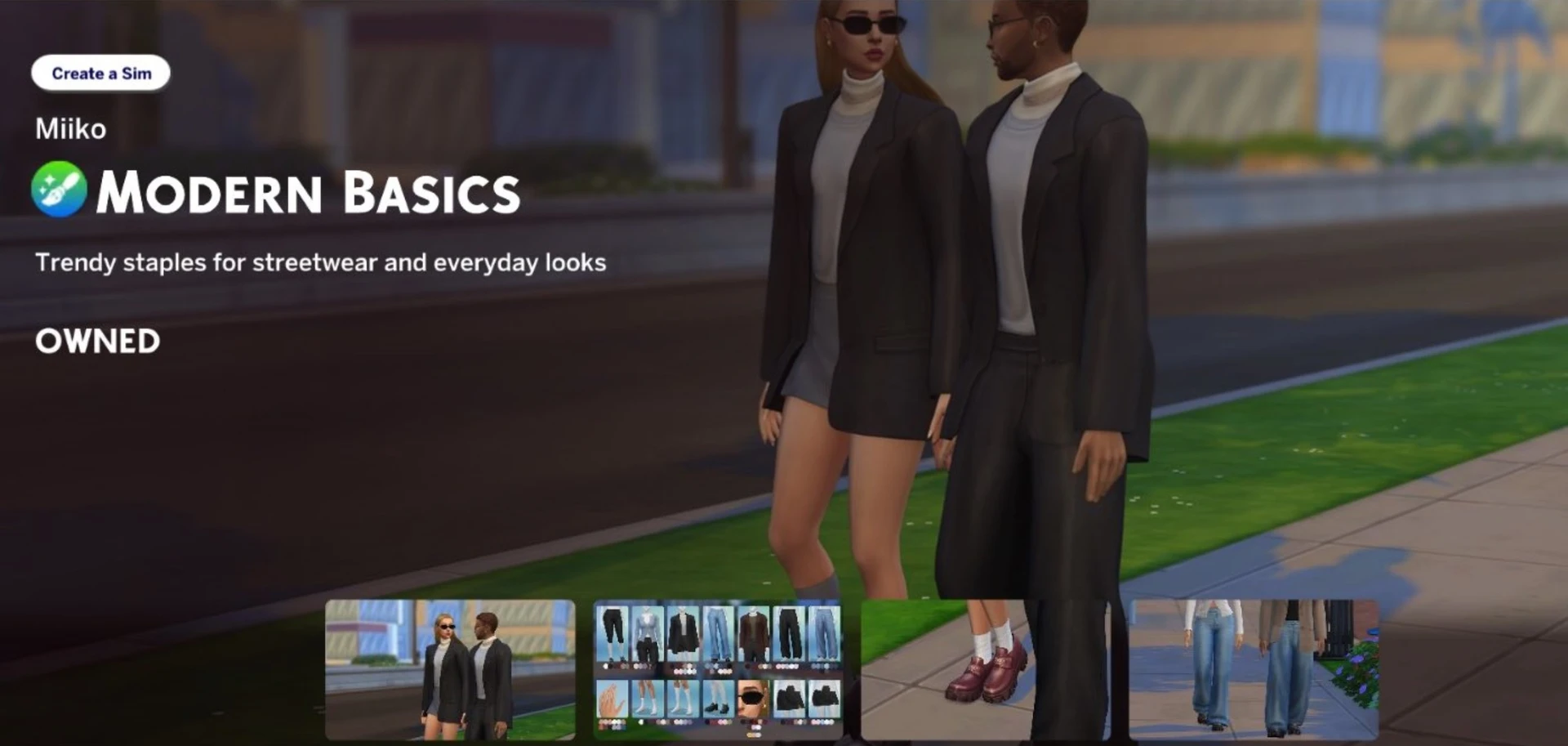 Modern Basics Maker Pack от Miiko в The Sims 4 Marketplace: промо‑кадр набора одежды и аксессуаров для CAS