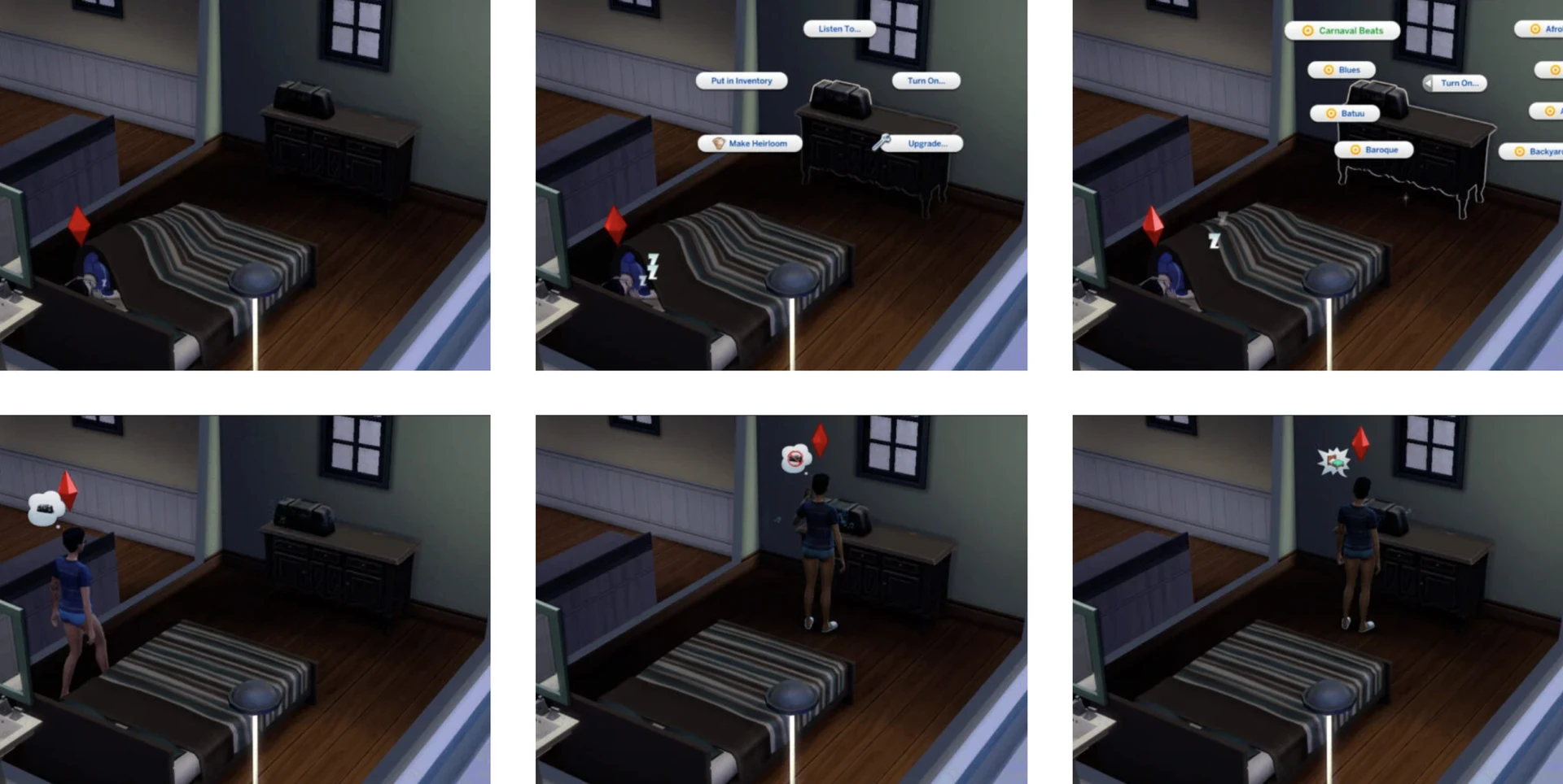 The Sims 4 autonomy fix: Sims wake up, turn off a noisy TV or radio, and return to sleep automatically