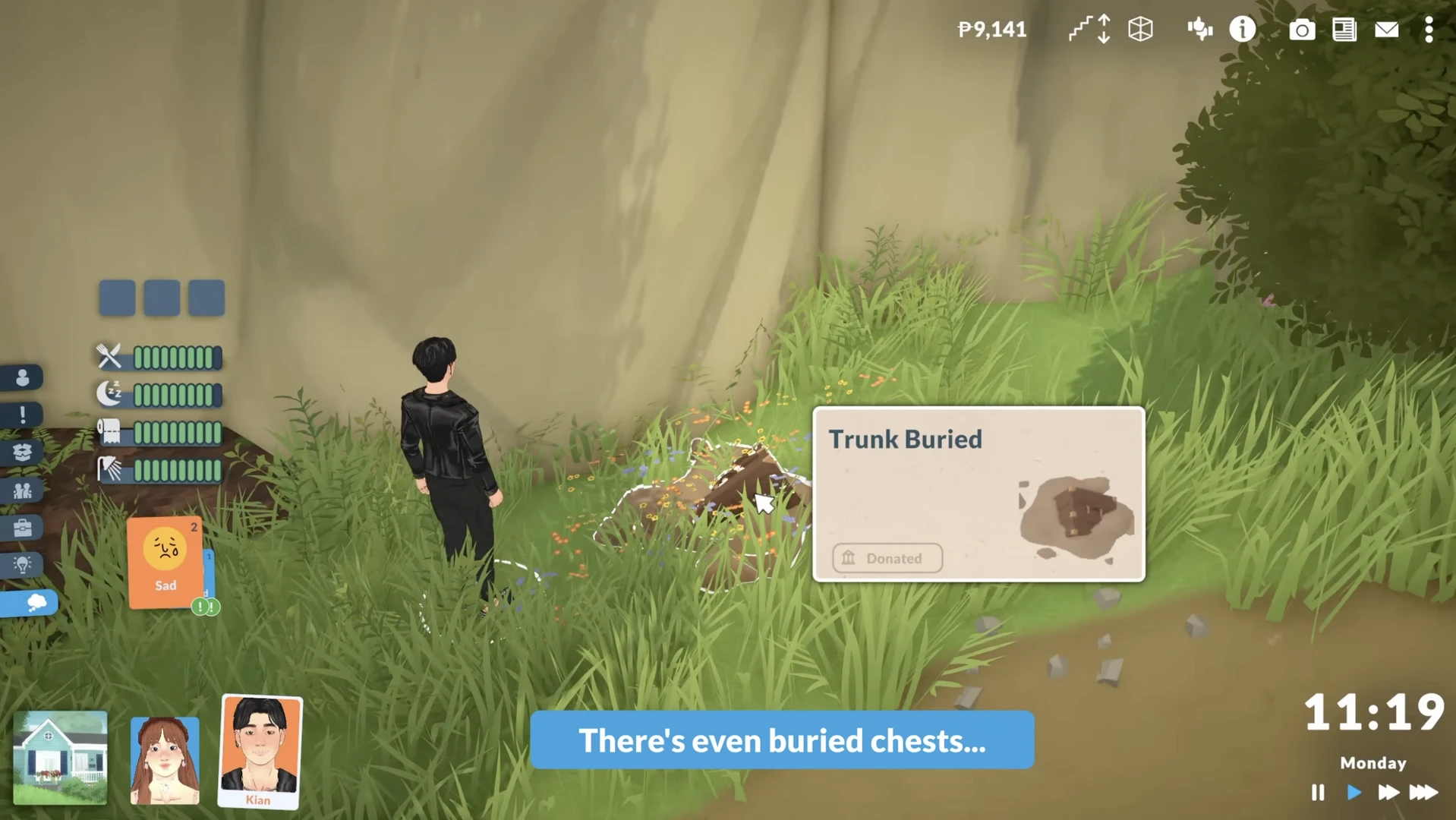Paralives: персонаж откапывает закопанный сундук с сокровищами