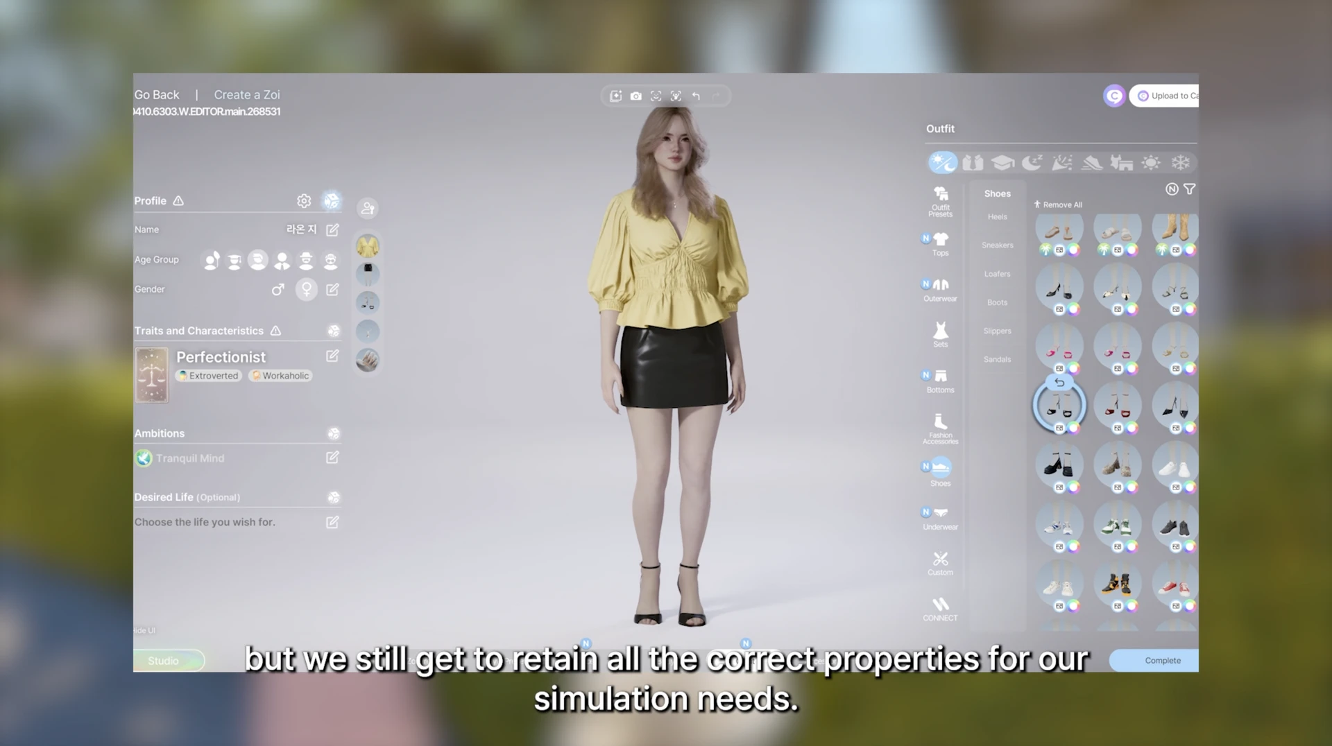 InZOI: пример каблуков в игре — обувь и образ персонажа крупным планом