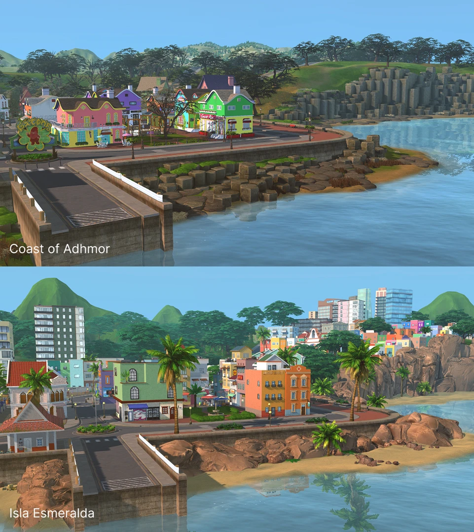 Santo Bella hillside view: town stretching up the hill in Isla Esmeralda