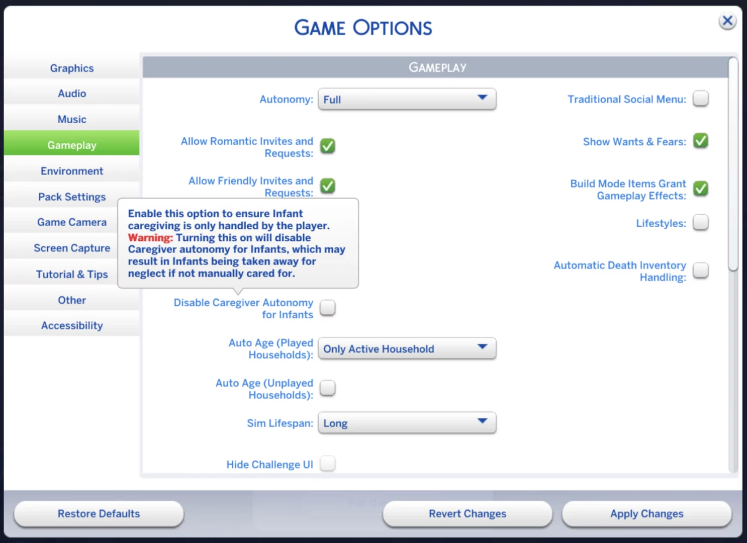 The Sims 4: настройка «Отключить самостоятельный уход» — опекуны не вмешиваются в уход за младенцем без команды игрока
