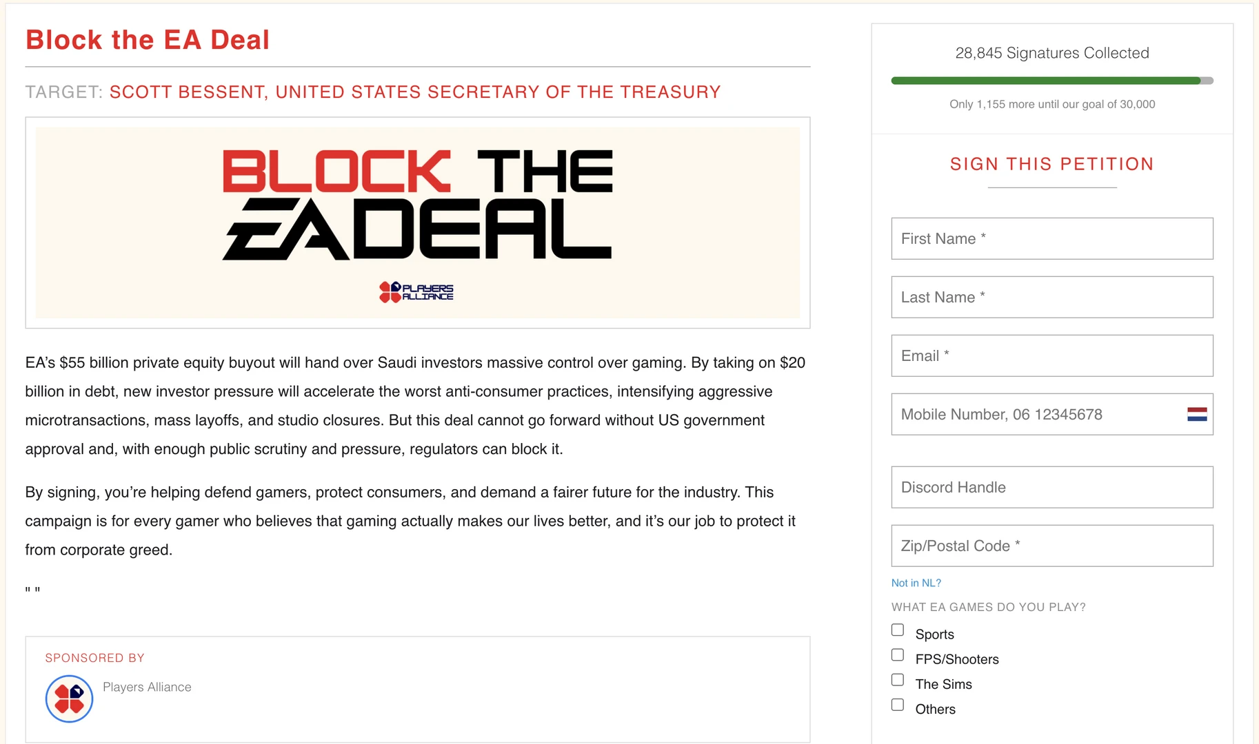 Petition to block the EA buyout deal — call to sign and share