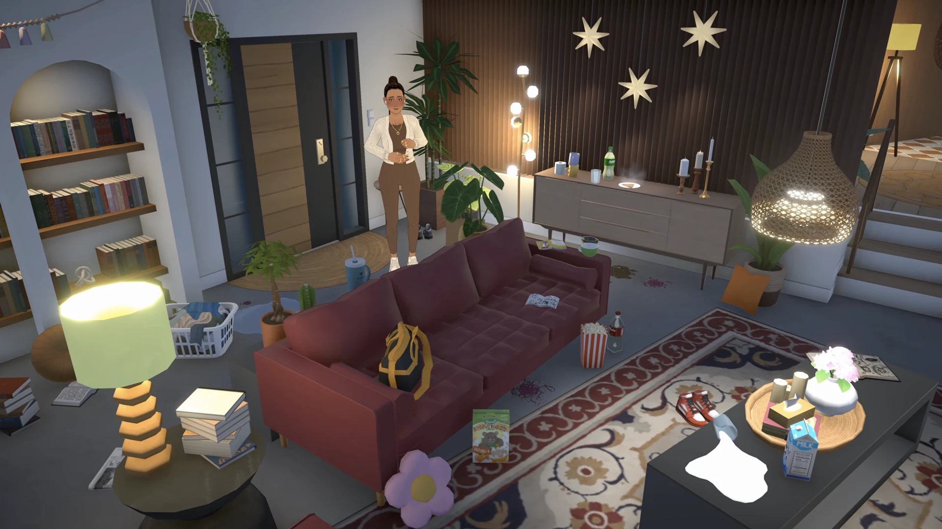 Nikki's messy household showing player choice consequences in Paralives