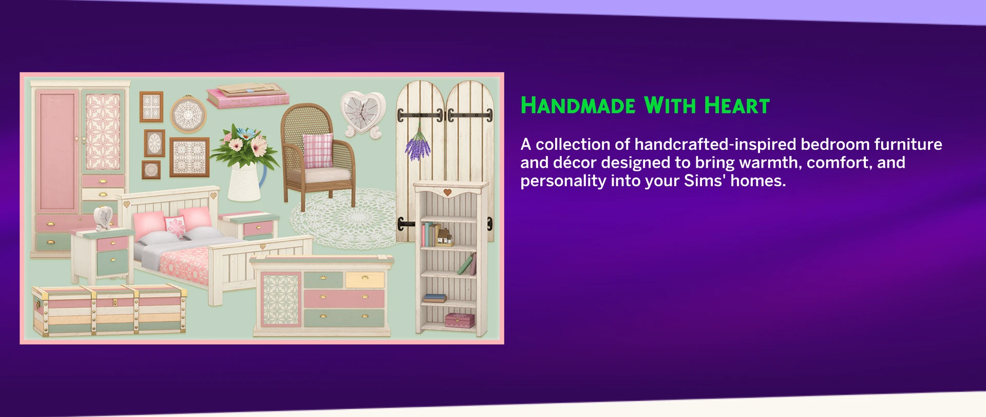 The Sims 4 Sophie set: rustic-inspired furniture and handmade bedroom decor items