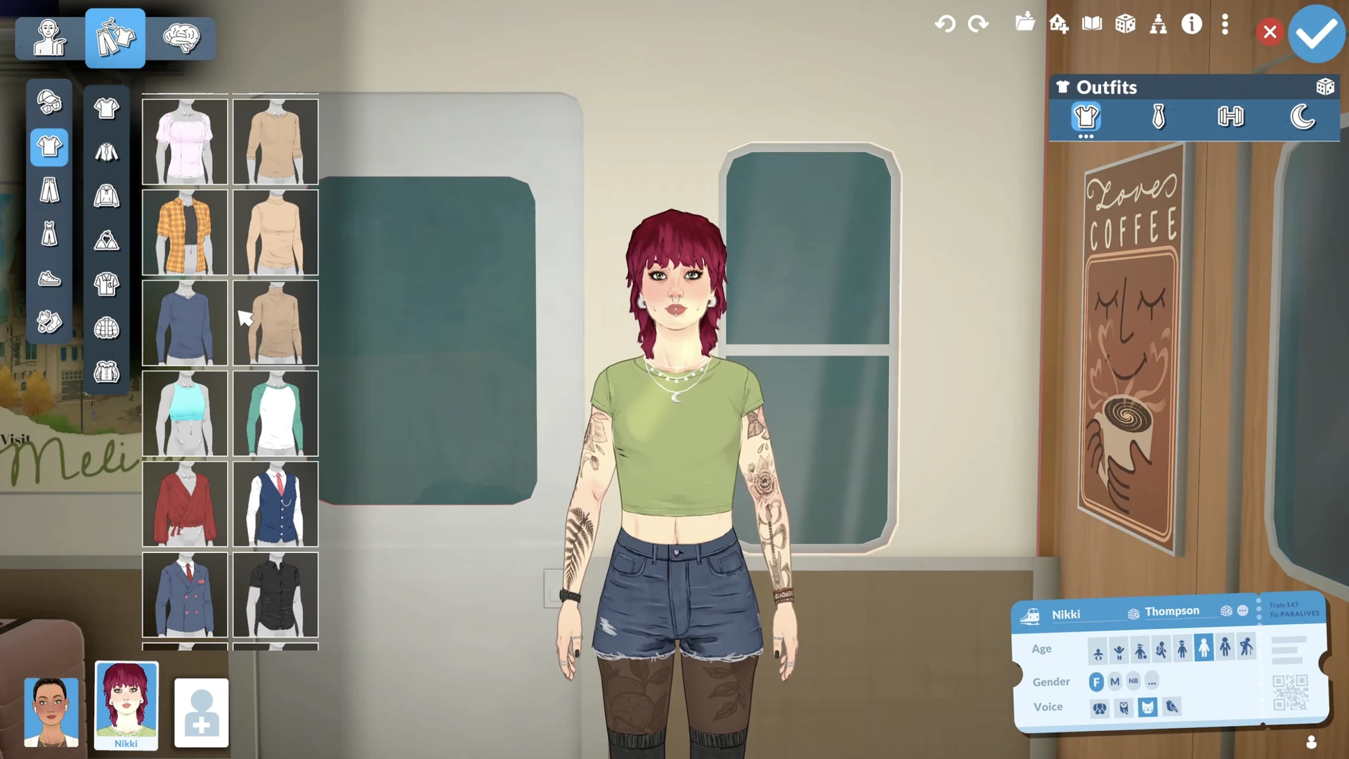 Choosing clothing and outfits during character creation in Paralives