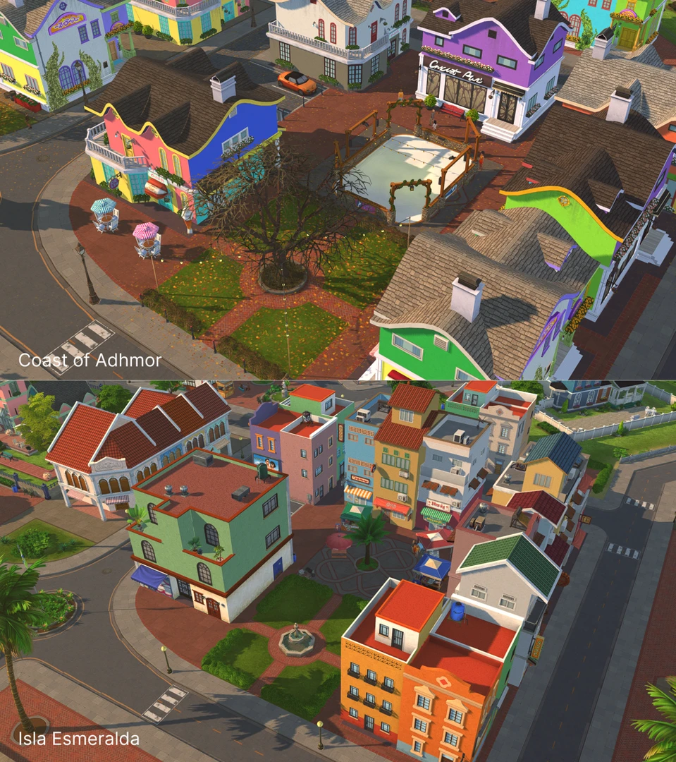 Before and after: ice rink replaced by a market and fountain in Isla Esmeralda