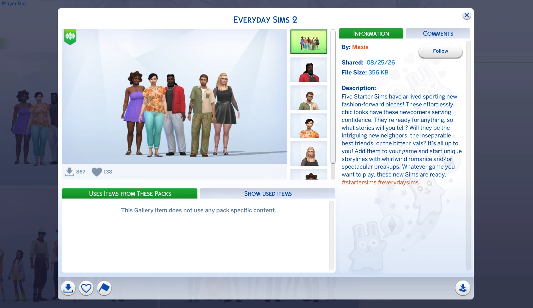 New Starter Sims: ready-made base game characters showing off new CAS items in The Sims 4
