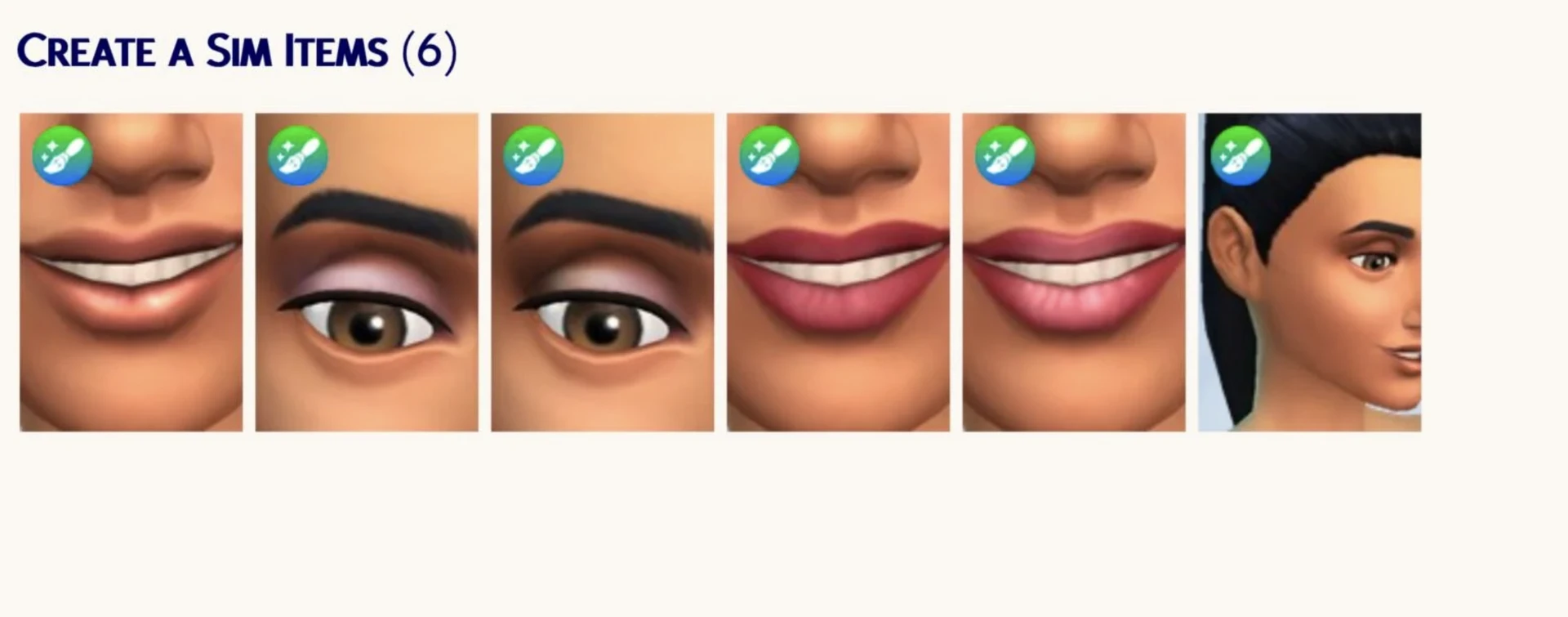 The Jasmine Collection by crypticsim — makeup swatches and looks: eyeshadow and lipstick shades (The Sims 4 Marketplace)