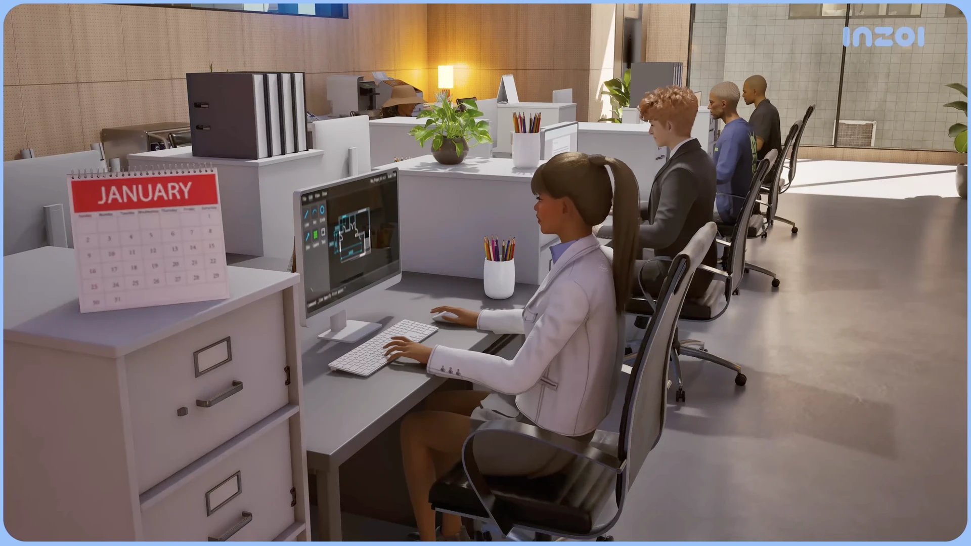 InZOI: управление рабочими условиями — отпуск, больничный, переработки и корпоративные события (скриншот)