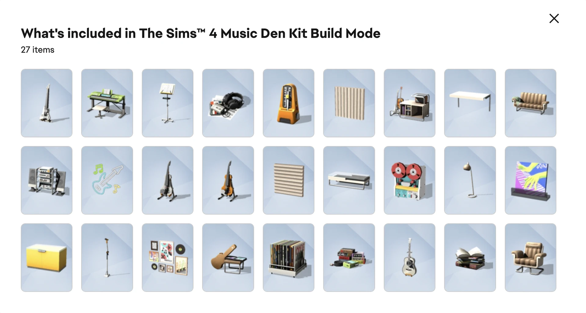 Audio equipment: reel-to-reel stereo and turntable from The Sims 4 Music Den Kit