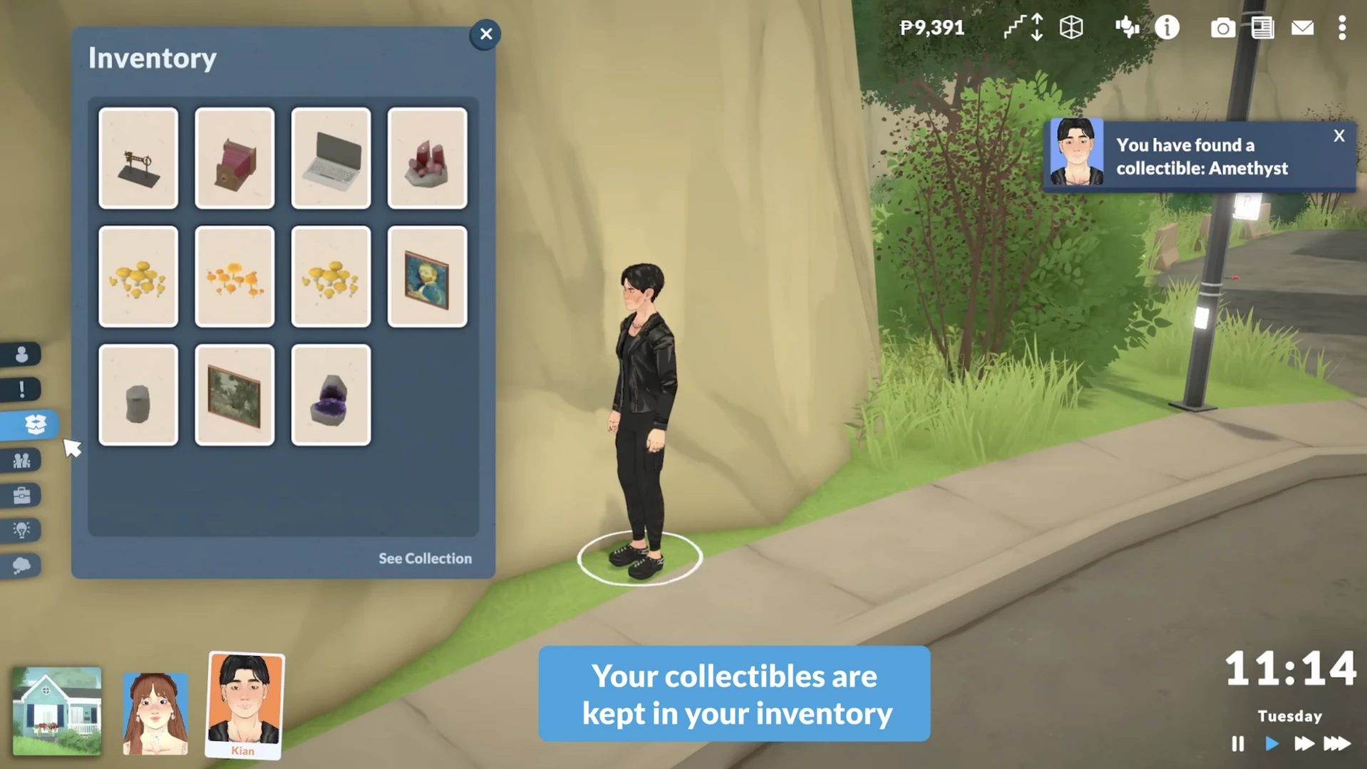 Paralives: инвентарь персонажа с собранными коллекционными предметами