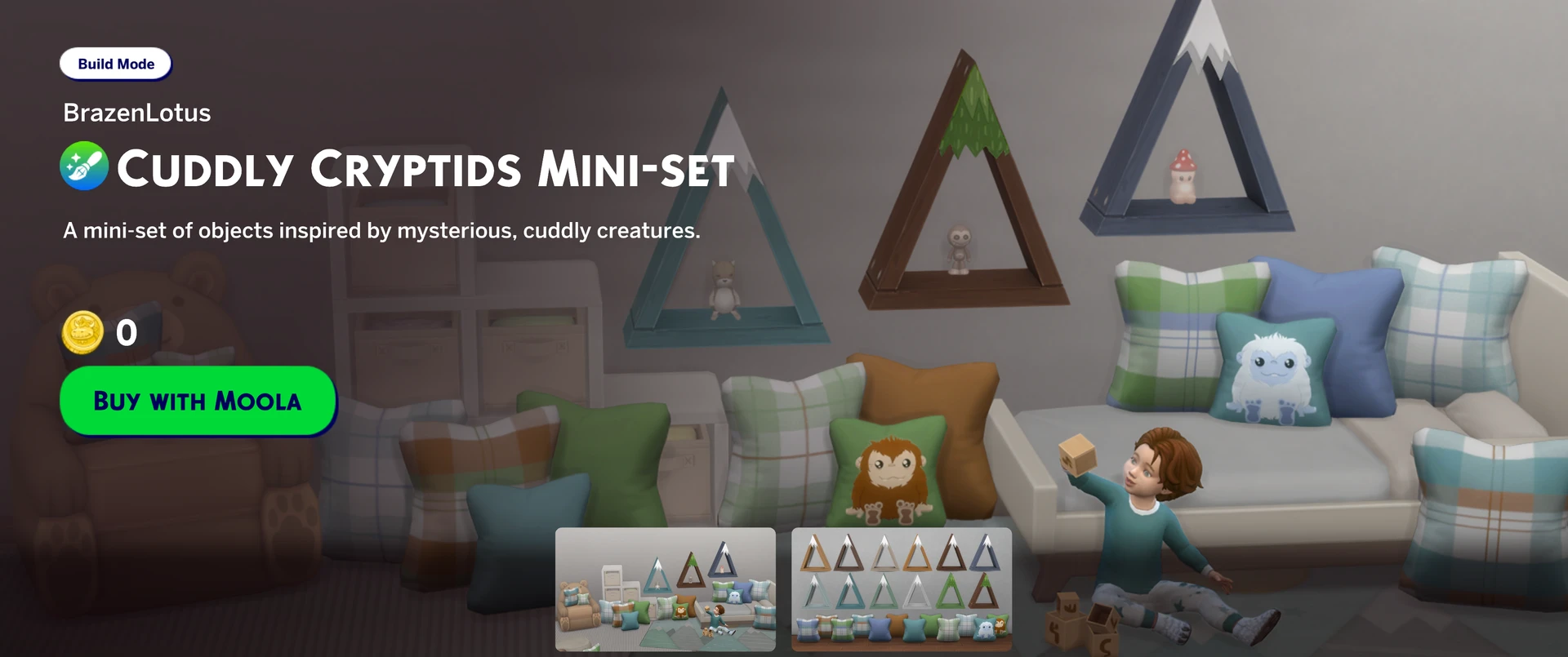 Cryptid-themed decorative pillow from Free Maker Drops by BrazenLotus in Sims 4