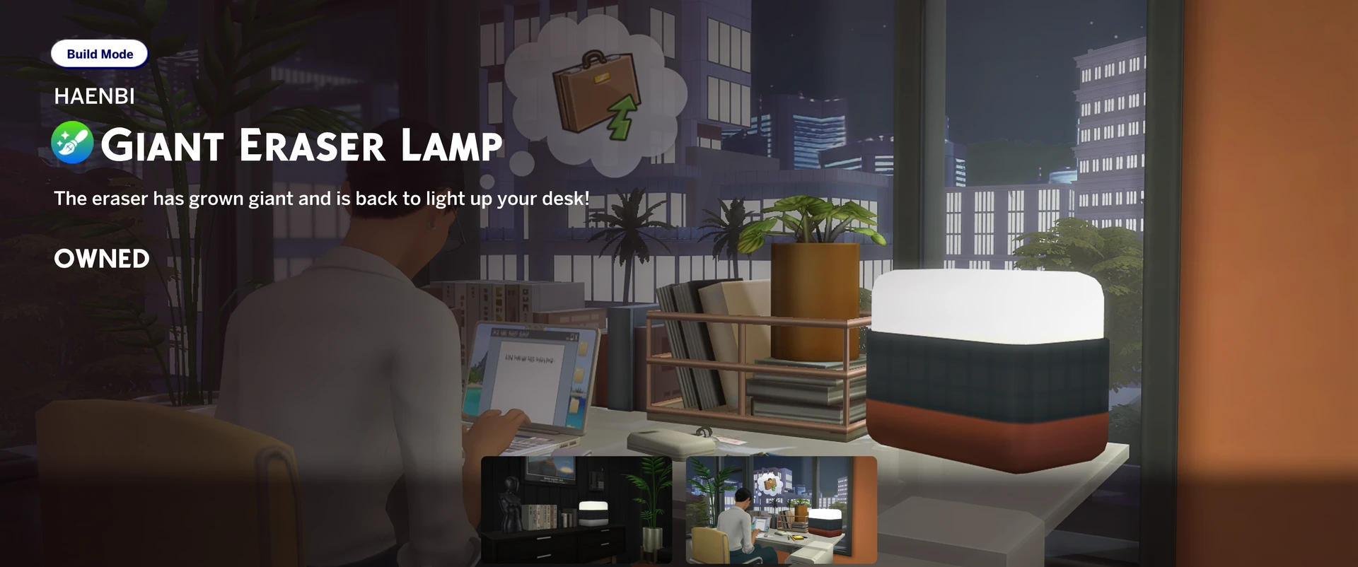 Desk lamp shaped like a checkered eraser — free item from HAENBI for The Sims 4 Marketplace event