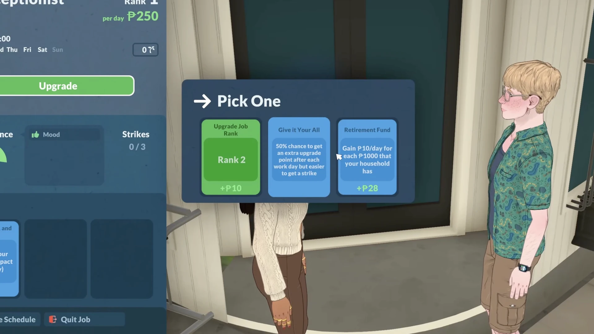 Earning work points for career progression in Paralives