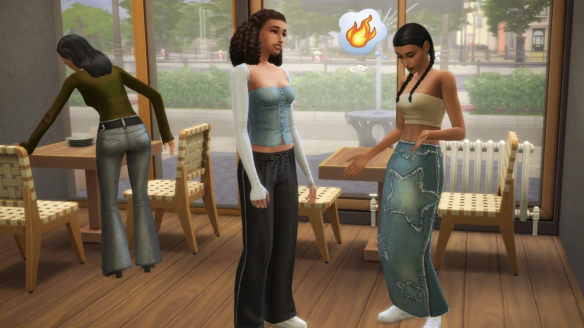 Urban Refined by TwistedCat — examples of completed outfits styled on Sims (screenshot)