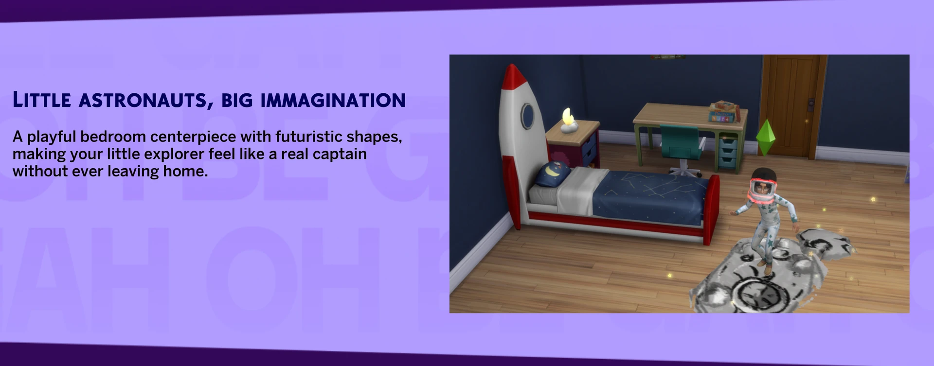 Rocket bed centerpiece in a space-themed children's room, The Sims 4