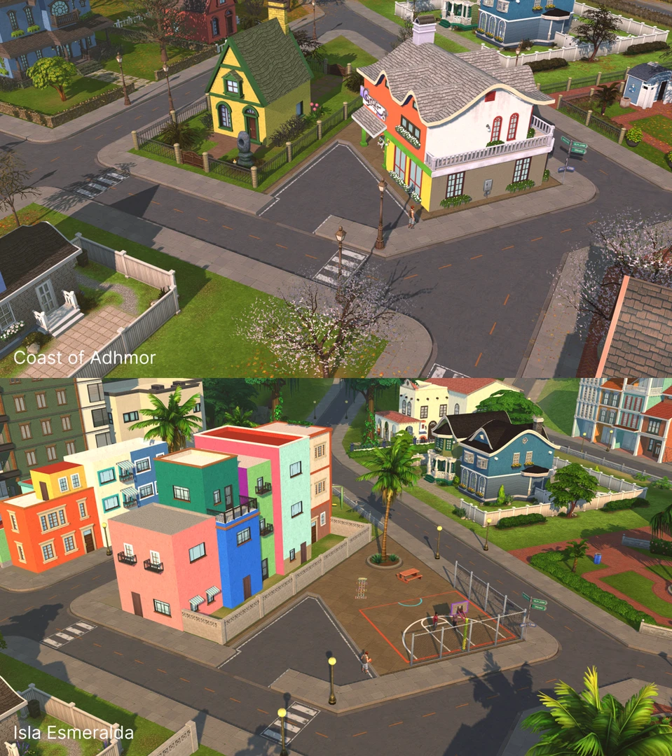 District changes: house replaced by sports area and new buildings (Isla Esmeralda basketball spot)